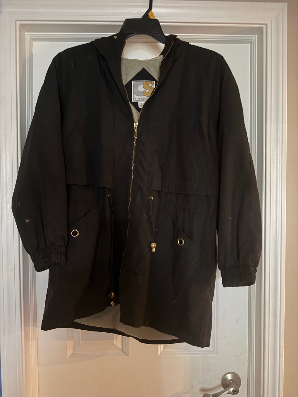 Black Hooded Anorak Jacket with Drawstring